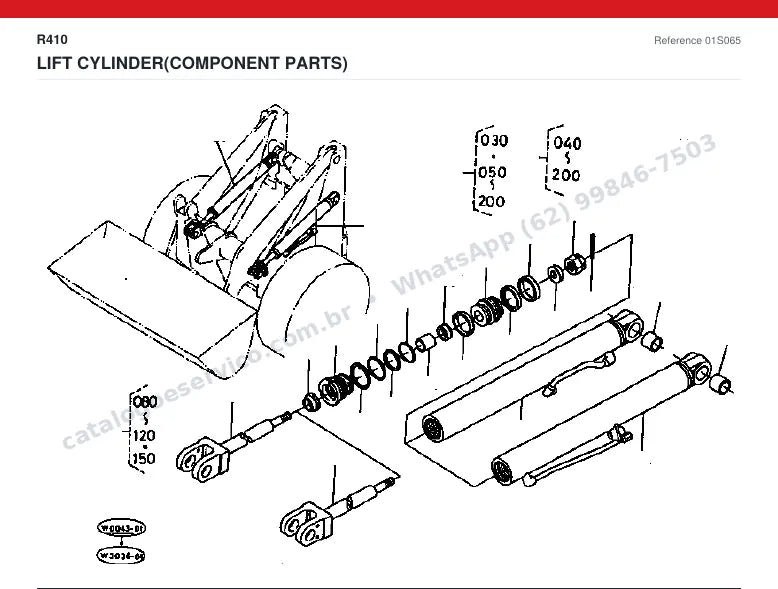 Catálogo de peças Kubota R410: vista explodida — cilindros hidráulicos