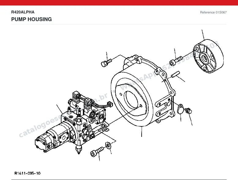 Catálogo de peças Kubota R420 Alpha: vista explodida — bomba e válvulas hidráulicas