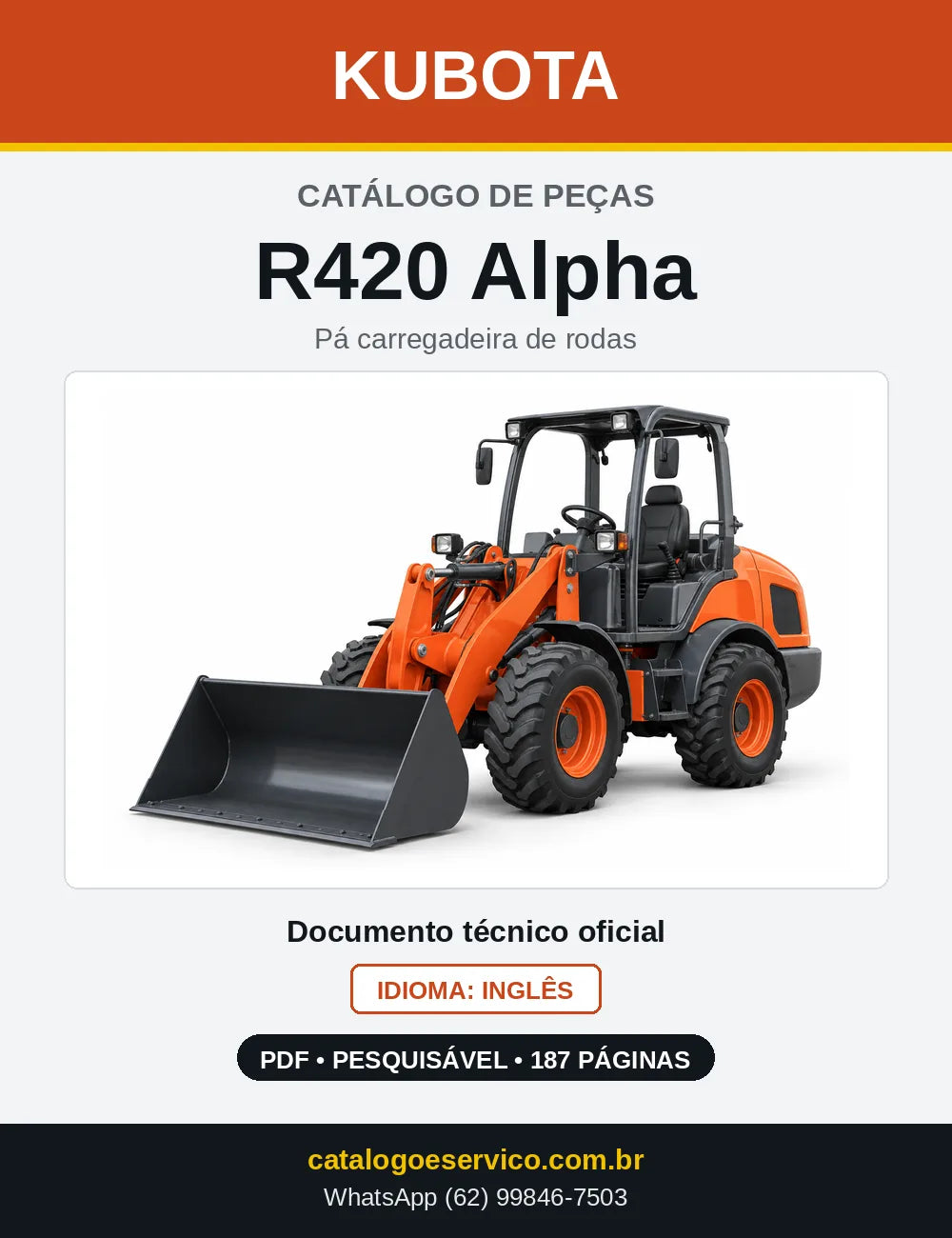 Capa do Catálogo de Peças Kubota R420 Alpha em PDF