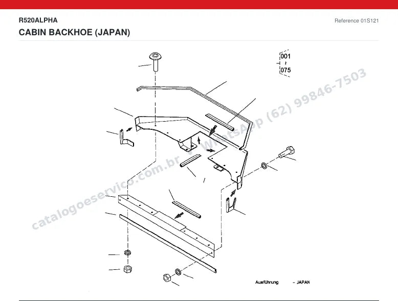 Catálogo de peças Kubota R520 Alpha: vista explodida — cabine, capota e assento