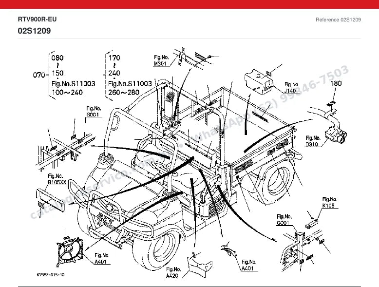 Catálogo de peças Kubota RTV900R (EU): vista explodida