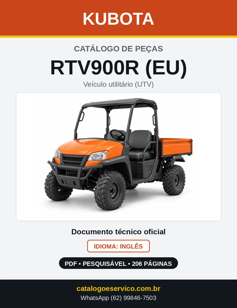 Capa do Catálogo de Peças Kubota RTV900R (EU) em PDF