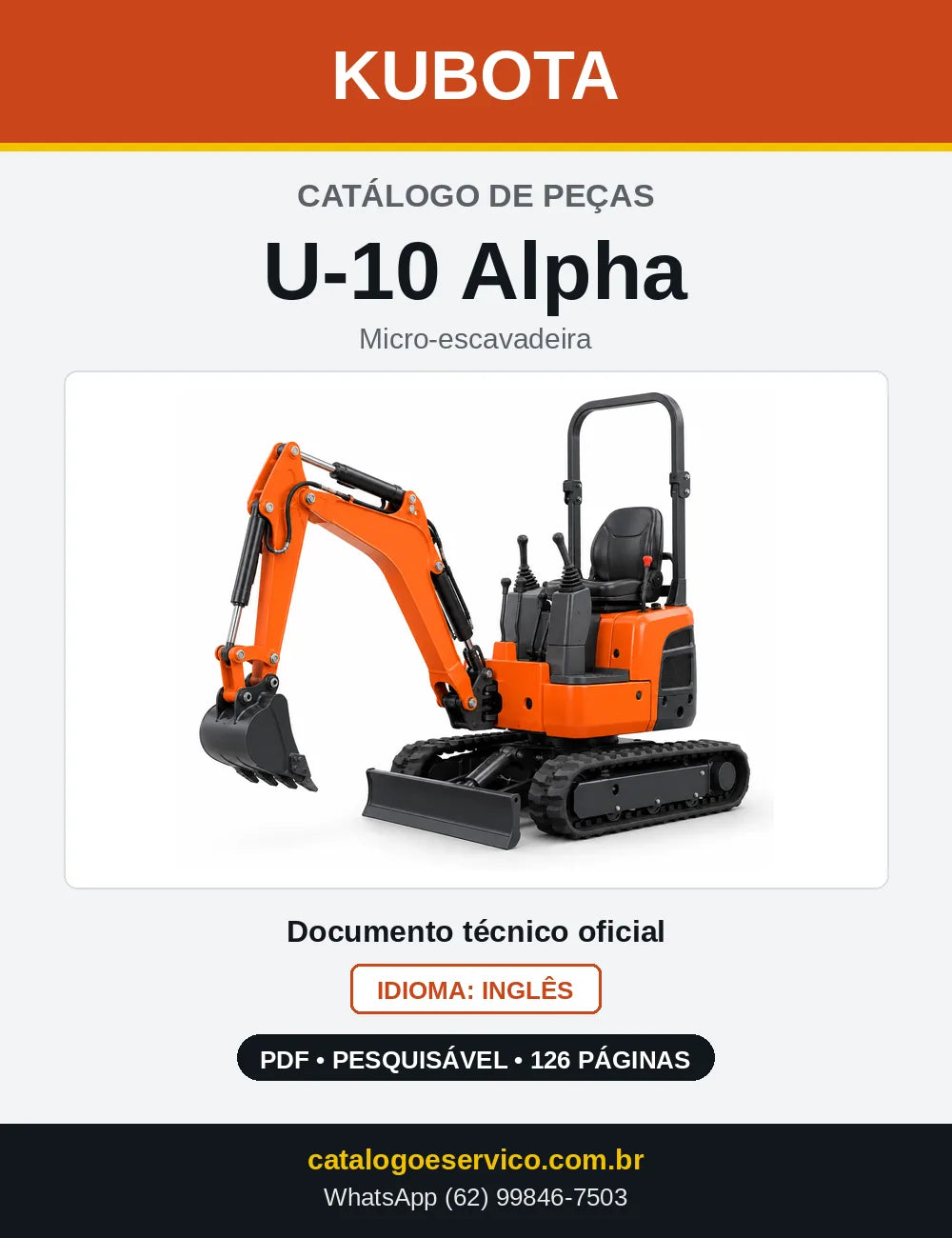 Capa do Catálogo de Peças Kubota U-10 Alpha em PDF