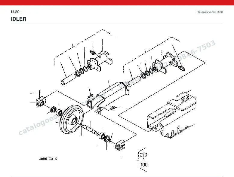 Catálogo de peças Kubota U-20: vista explodida — material rodante, esteiras e translação
