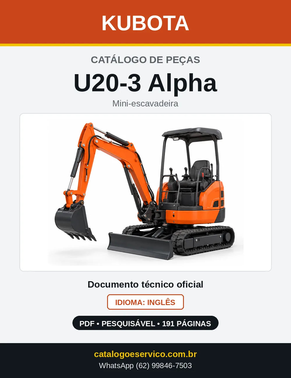 Capa do Catálogo de Peças Kubota U20-3 Alpha em PDF