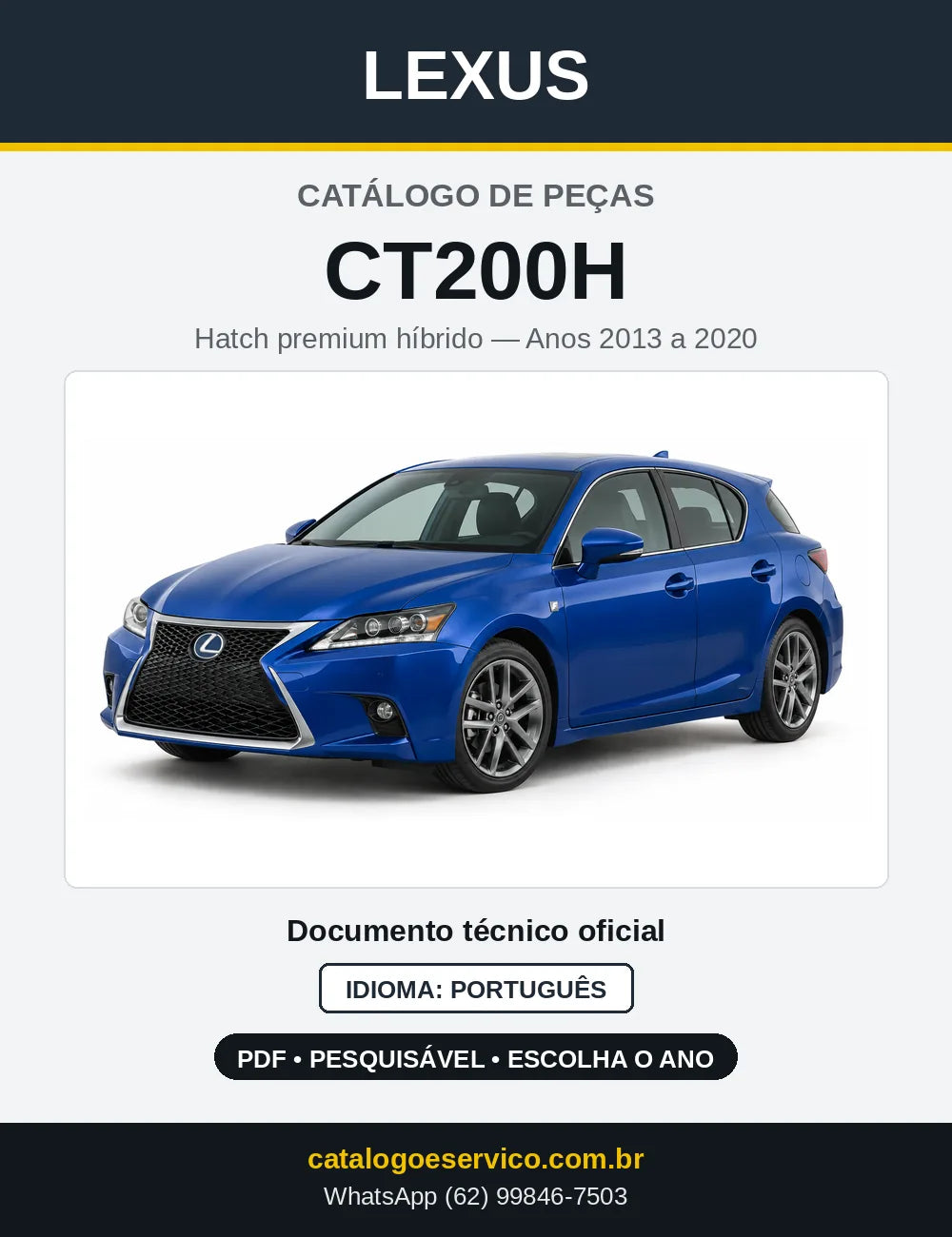 Capa do Catálogo de Peças Lexus CT200h 2013 a 2020 em PDF
