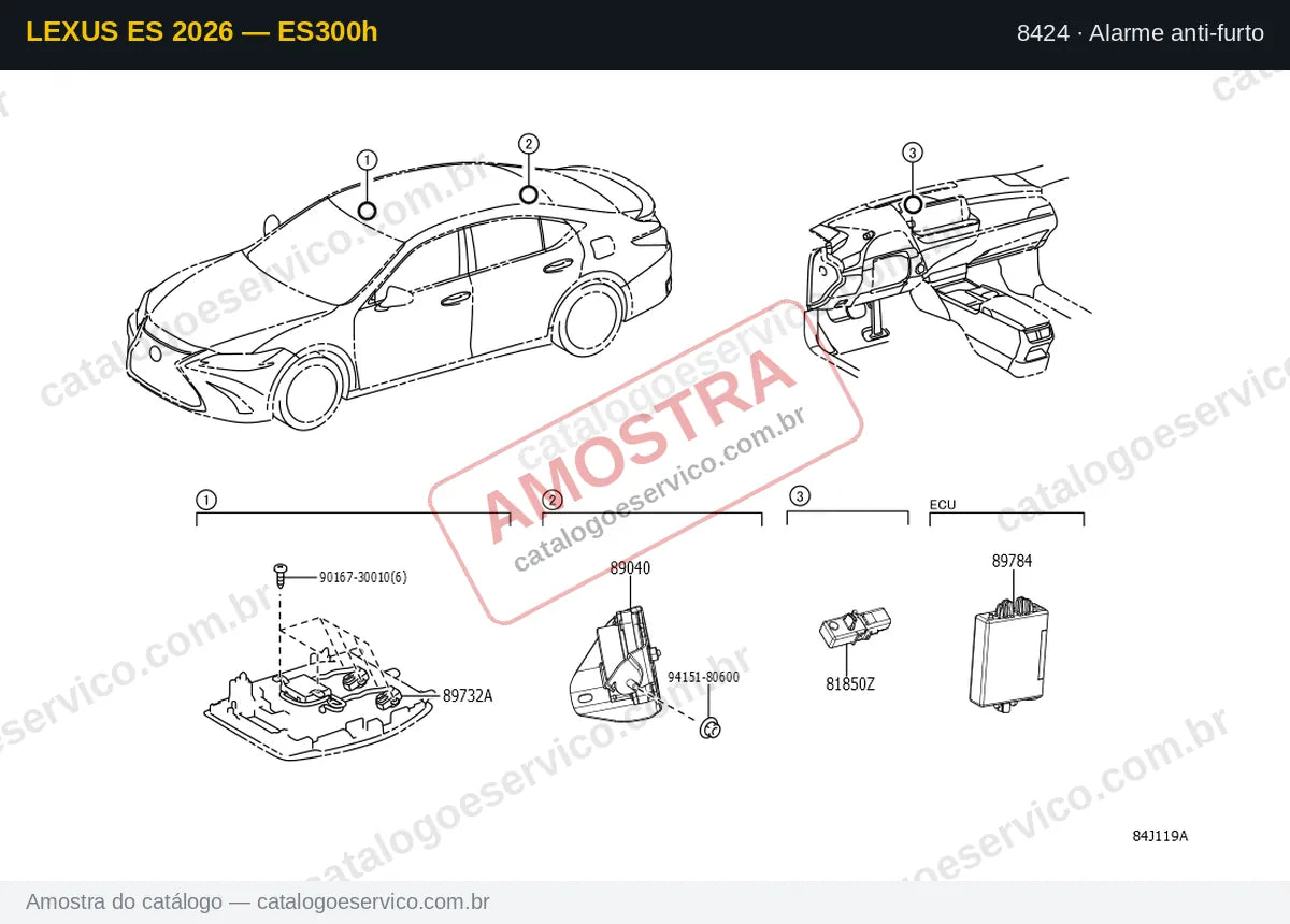 Vista explodida Alarme anti-furto — Lexus ES 2026 — ES300h