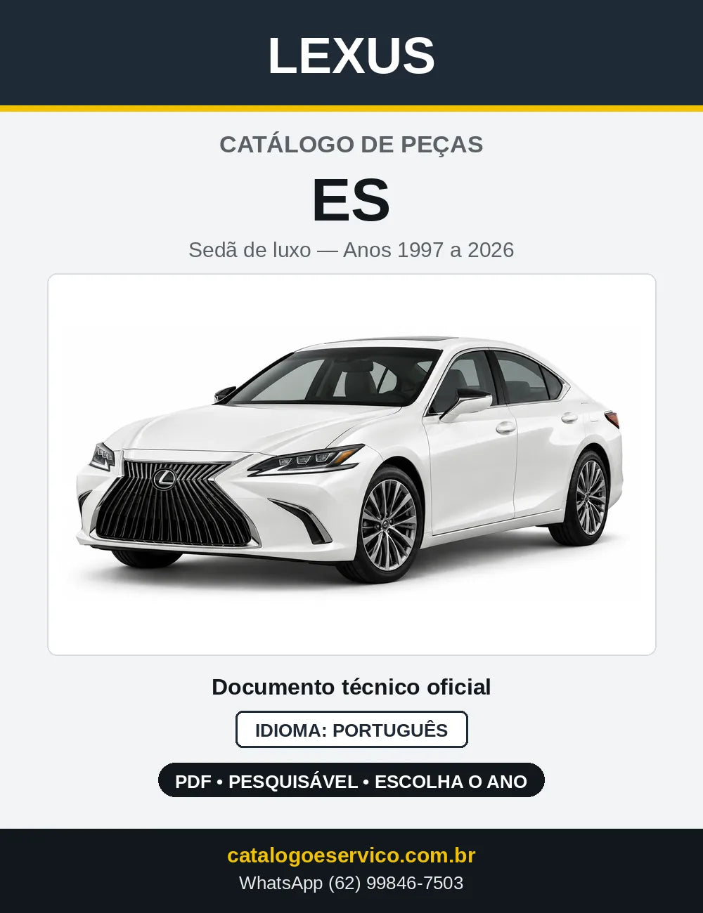 Capa do Catálogo de Peças Lexus ES 1997 a 2026 em PDF