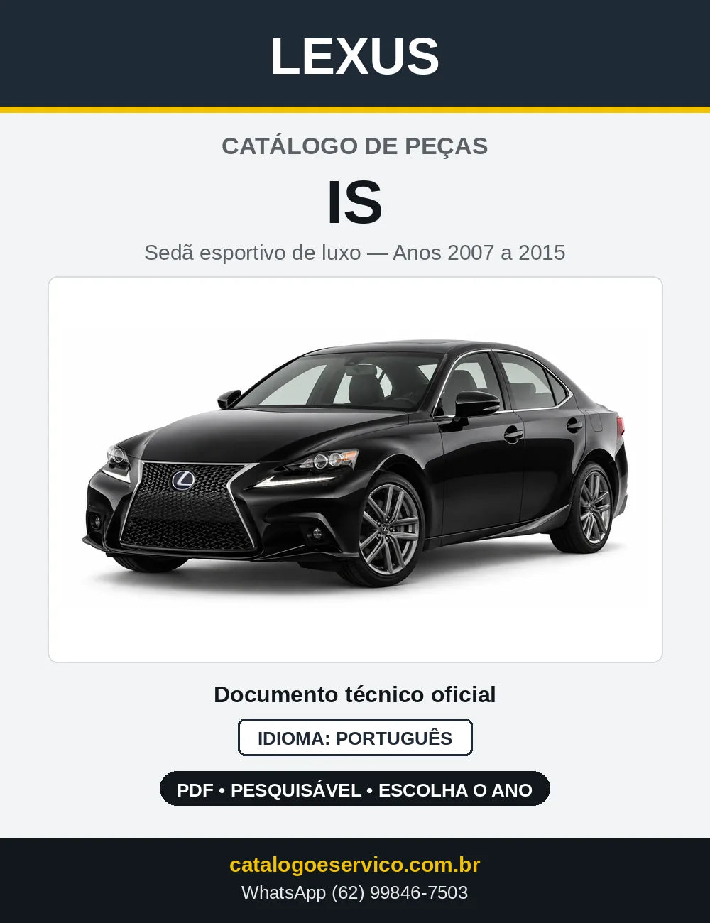 Capa do Catálogo de Peças Lexus IS 2007 a 2015 em PDF