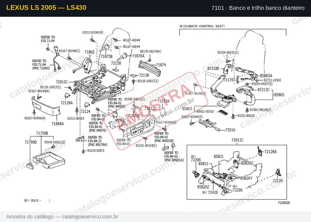 Vista explodida Banco e trilho banco dianteiro — Lexus LS 2005 — LS430