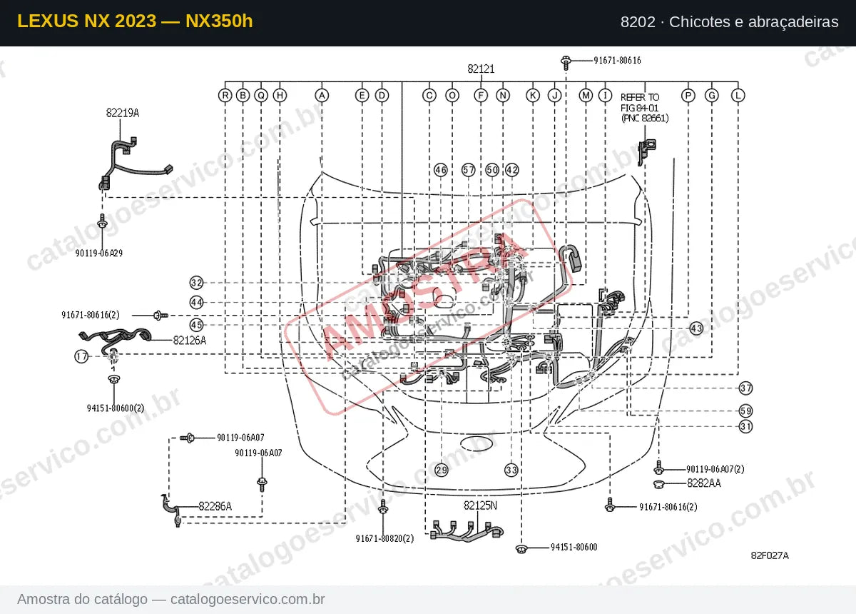 Vista explodida Chicotes e abraçadeiras — Lexus NX 2023 — NX350h
