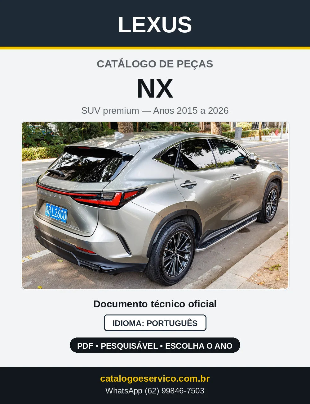 Capa do Catálogo de Peças Lexus NX 2015 a 2026 em PDF
