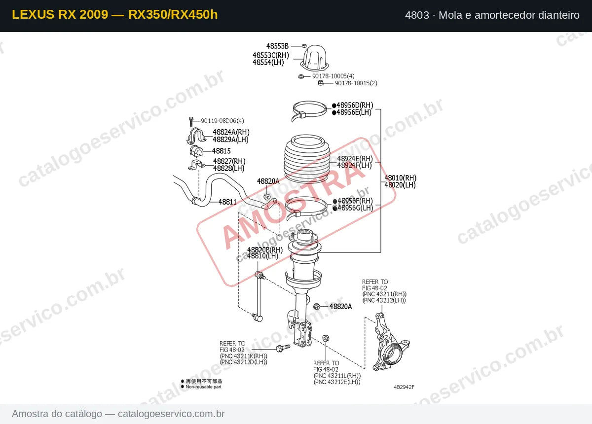 Vista explodida Mola e amortecedor dianteiro — Lexus RX 2009 — RX350/RX450h