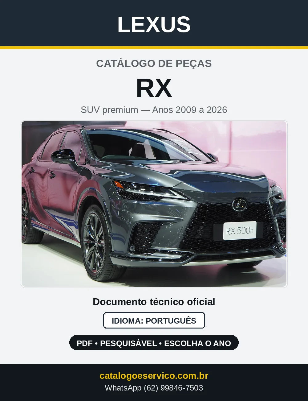 Capa do Catálogo de Peças Lexus RX 2009 a 2026 em PDF