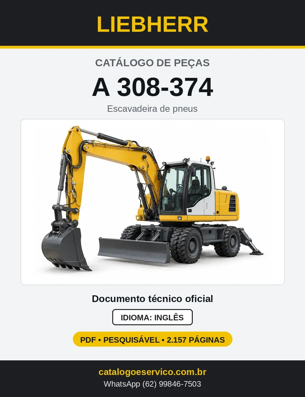 Capa do Catálogo de Peças Liebherr A308-374 escavadeira de pneus