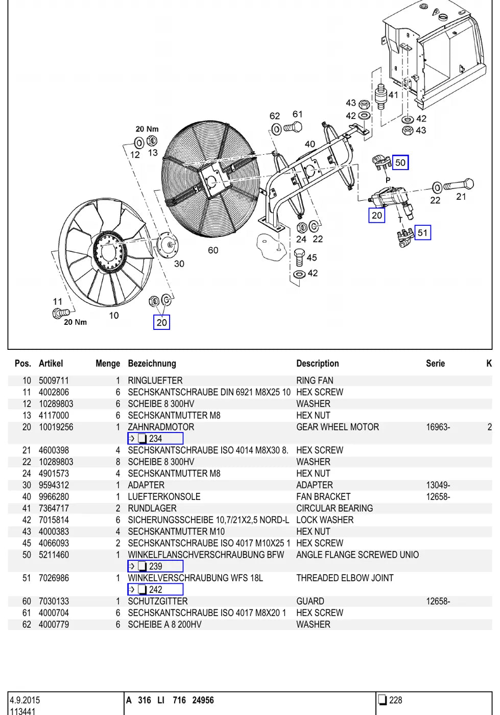 Detalhe de conjunto ilustrado com números de artigo — Liebherr A 316 LI