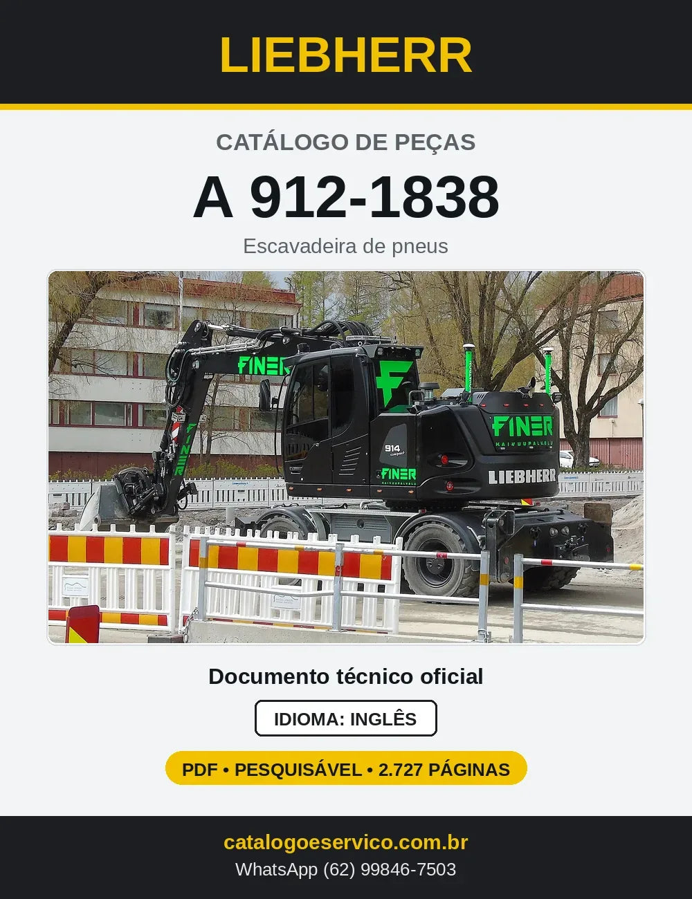 Capa do Catálogo de Peças Liebherr A912-1838 escavadeira de pneus