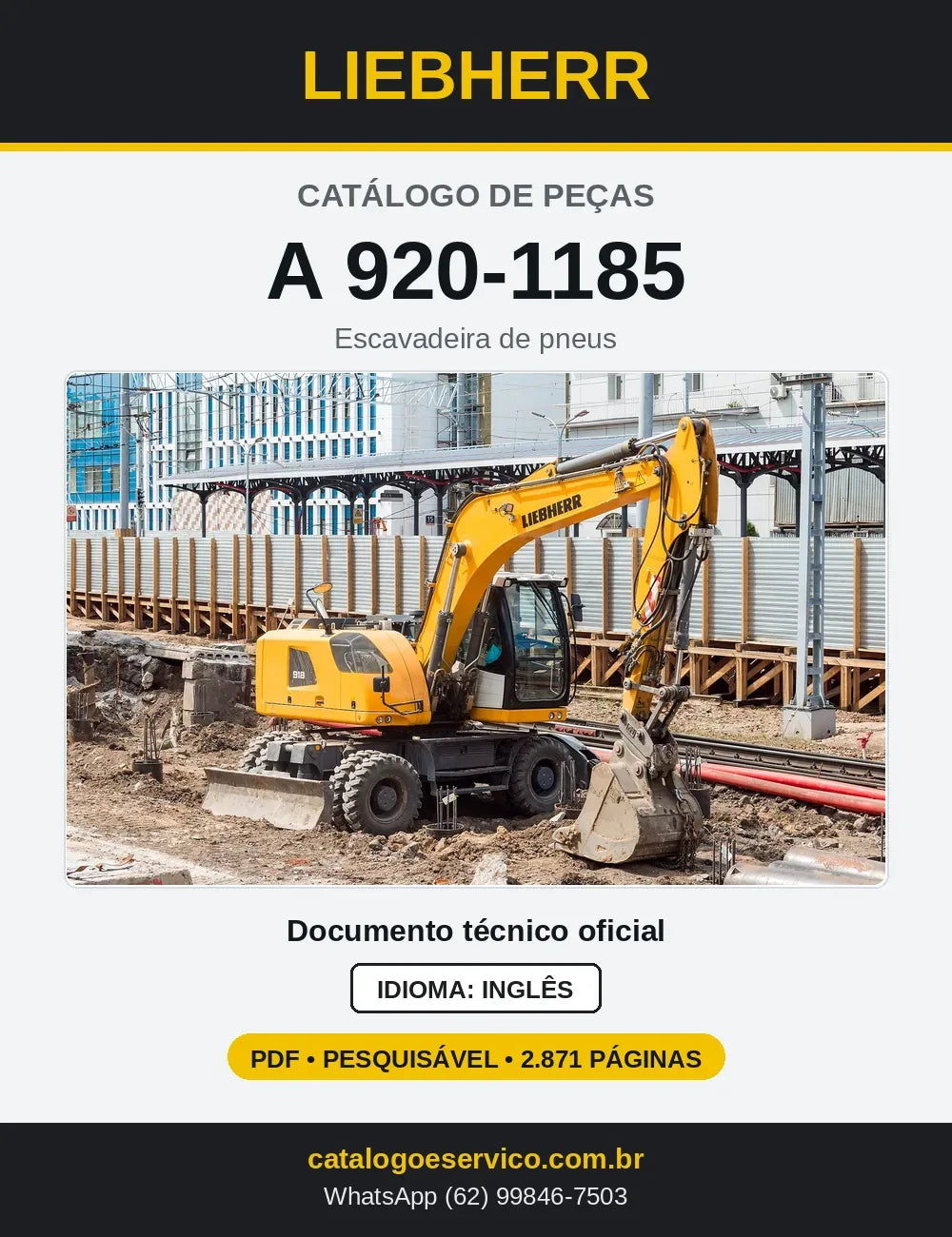 Capa do Catálogo de Peças Liebherr A920-1185 escavadeira de pneus