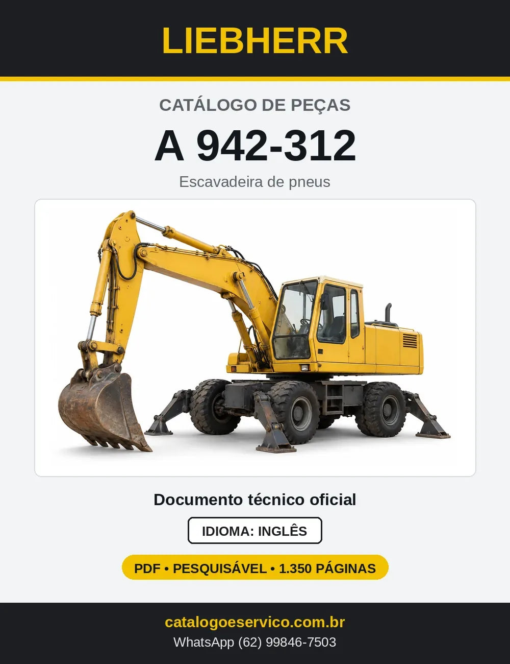 Capa do Catálogo de Peças Liebherr A942-312 escavadeira de pneus