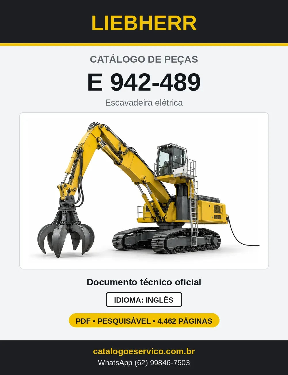 Capa do Catálogo de Peças Liebherr E942-489 escavadeira elétrica