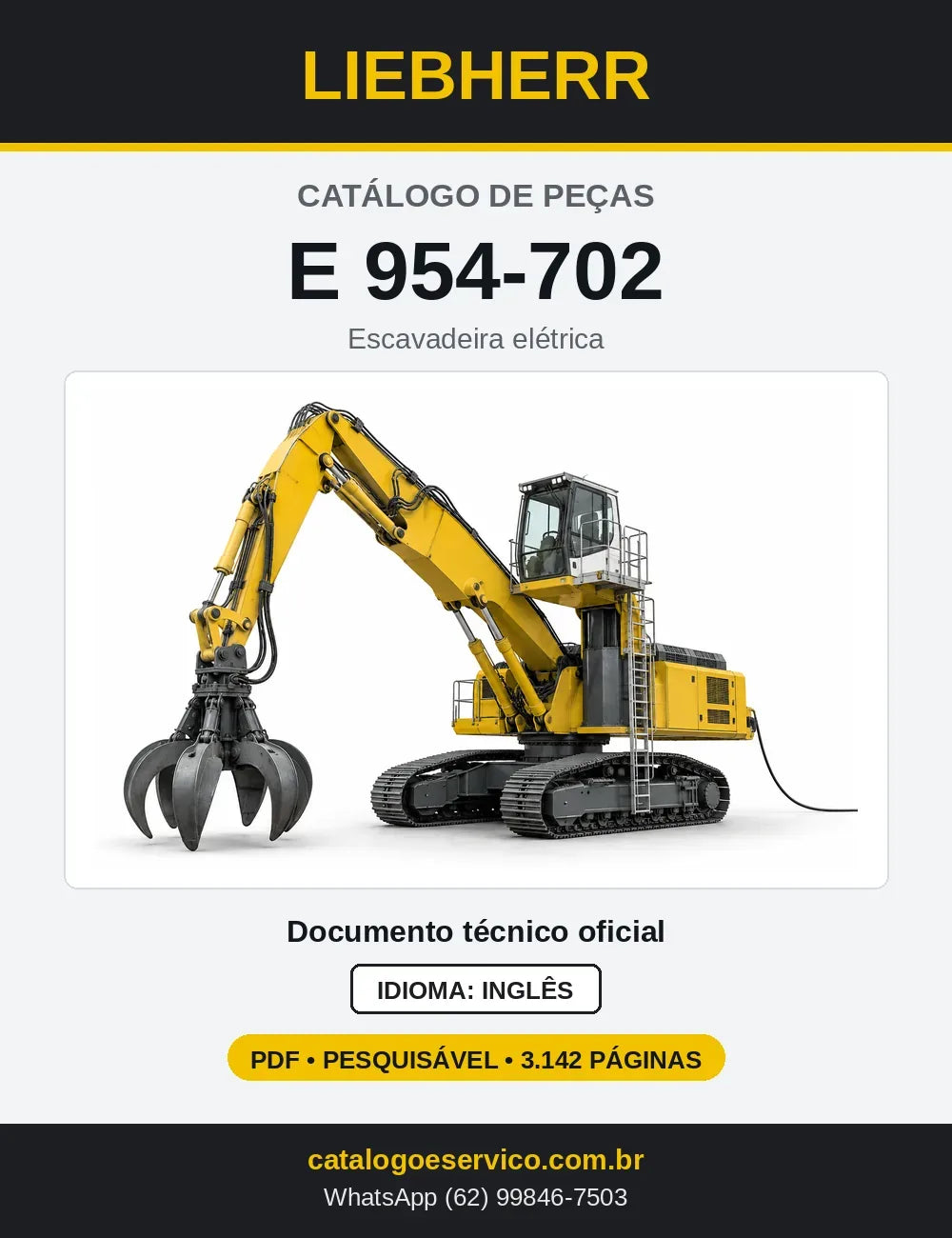 Capa do Catálogo de Peças Liebherr E954-702 escavadeira elétrica