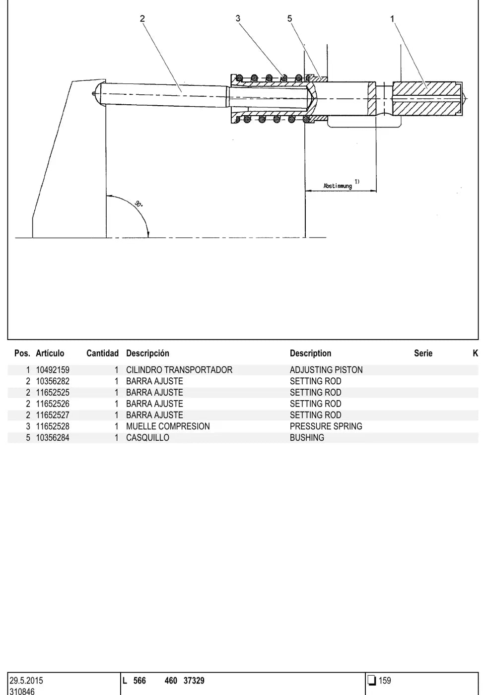 Página com vista explodida e tabela de peças — Liebherr L 566