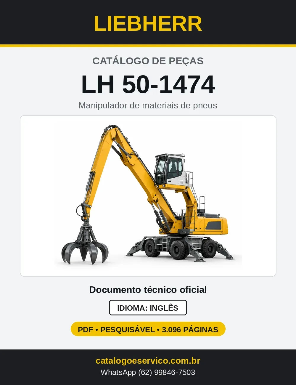 Capa do Catálogo de Peças Liebherr LH50-1474 manipulador de materiais de pneus