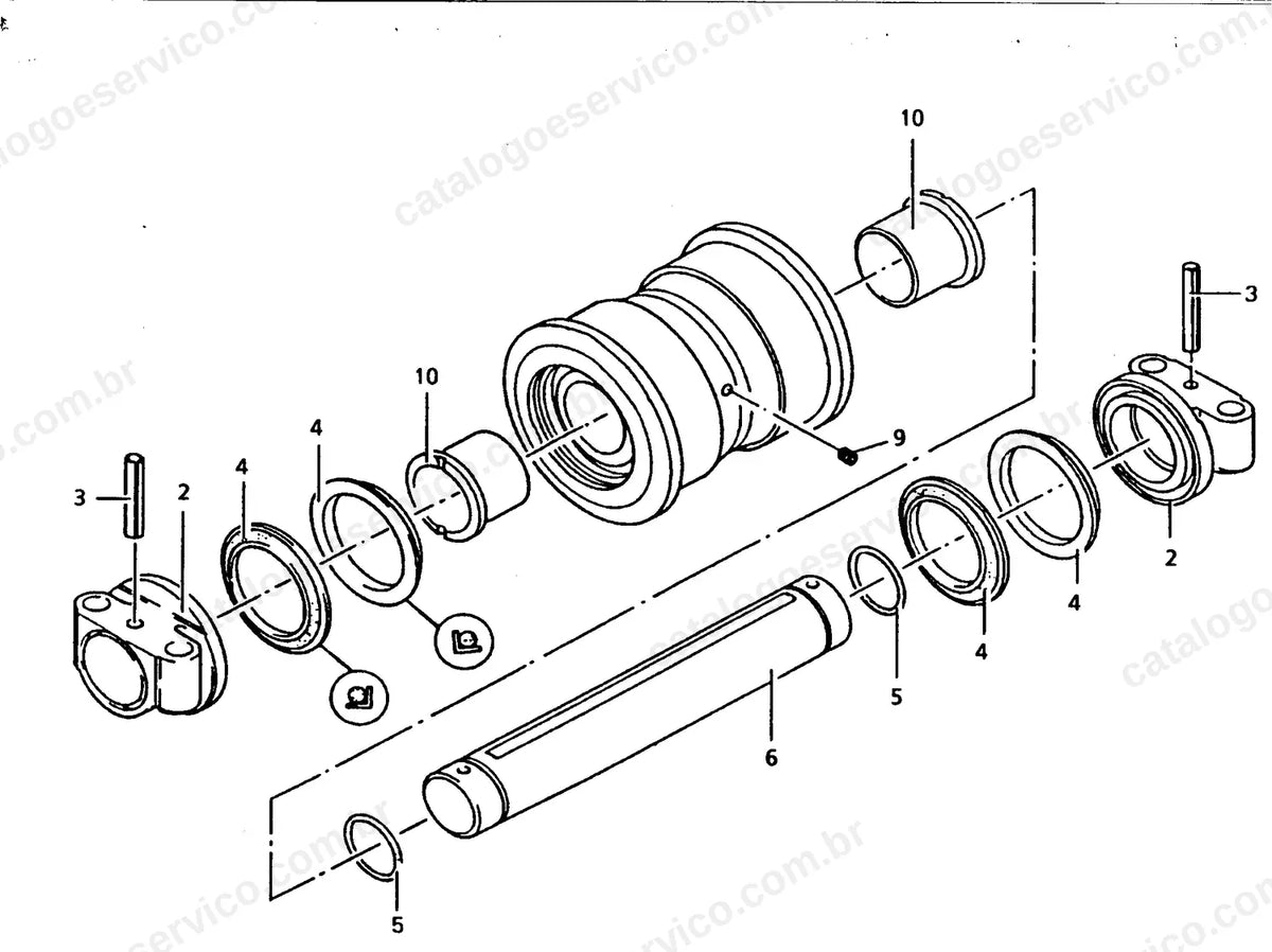 Vista explodida do rolete de esteira B60 da R313-1038
