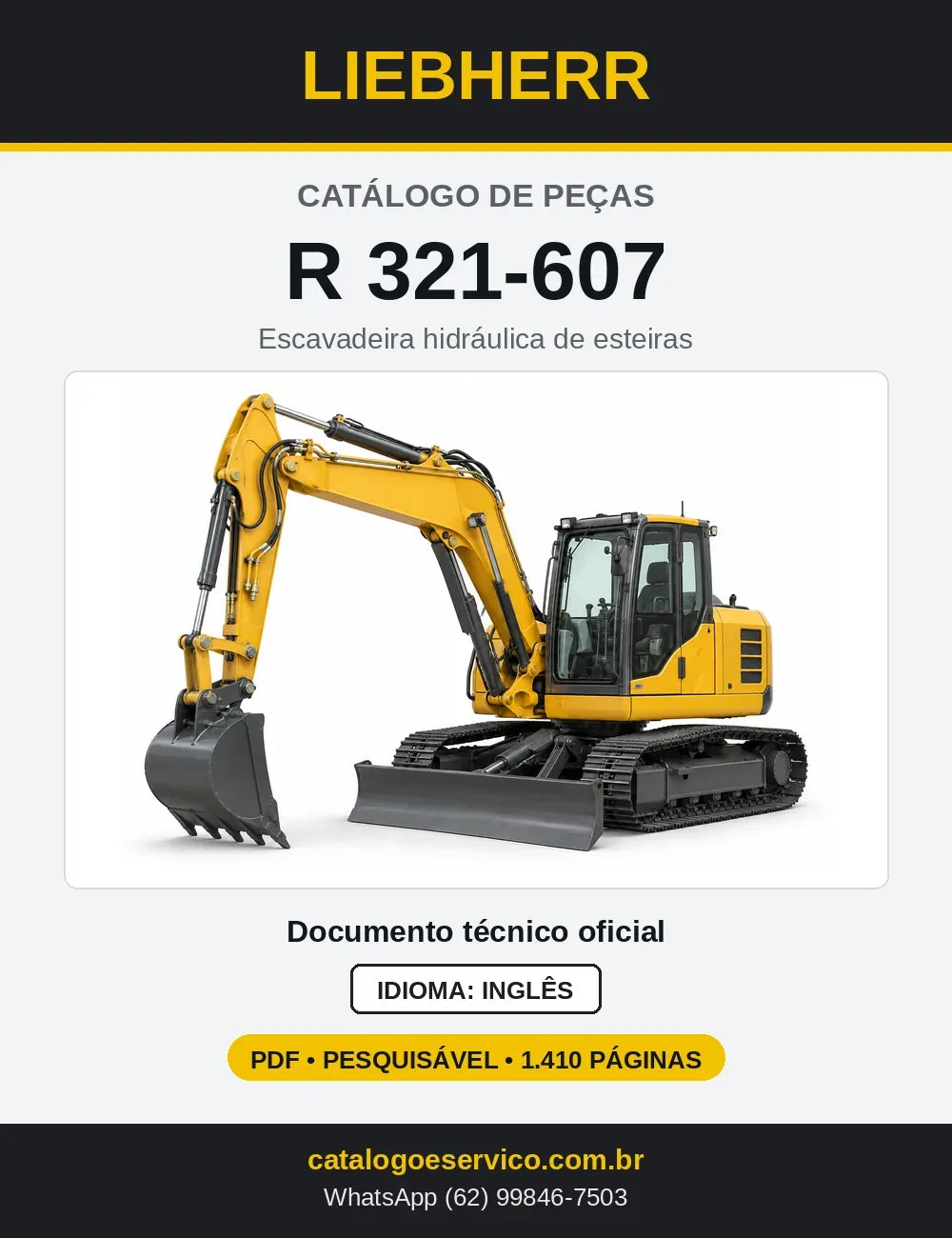 Capa do Catálogo de Peças Liebherr R321-607 escavadeira de esteiras