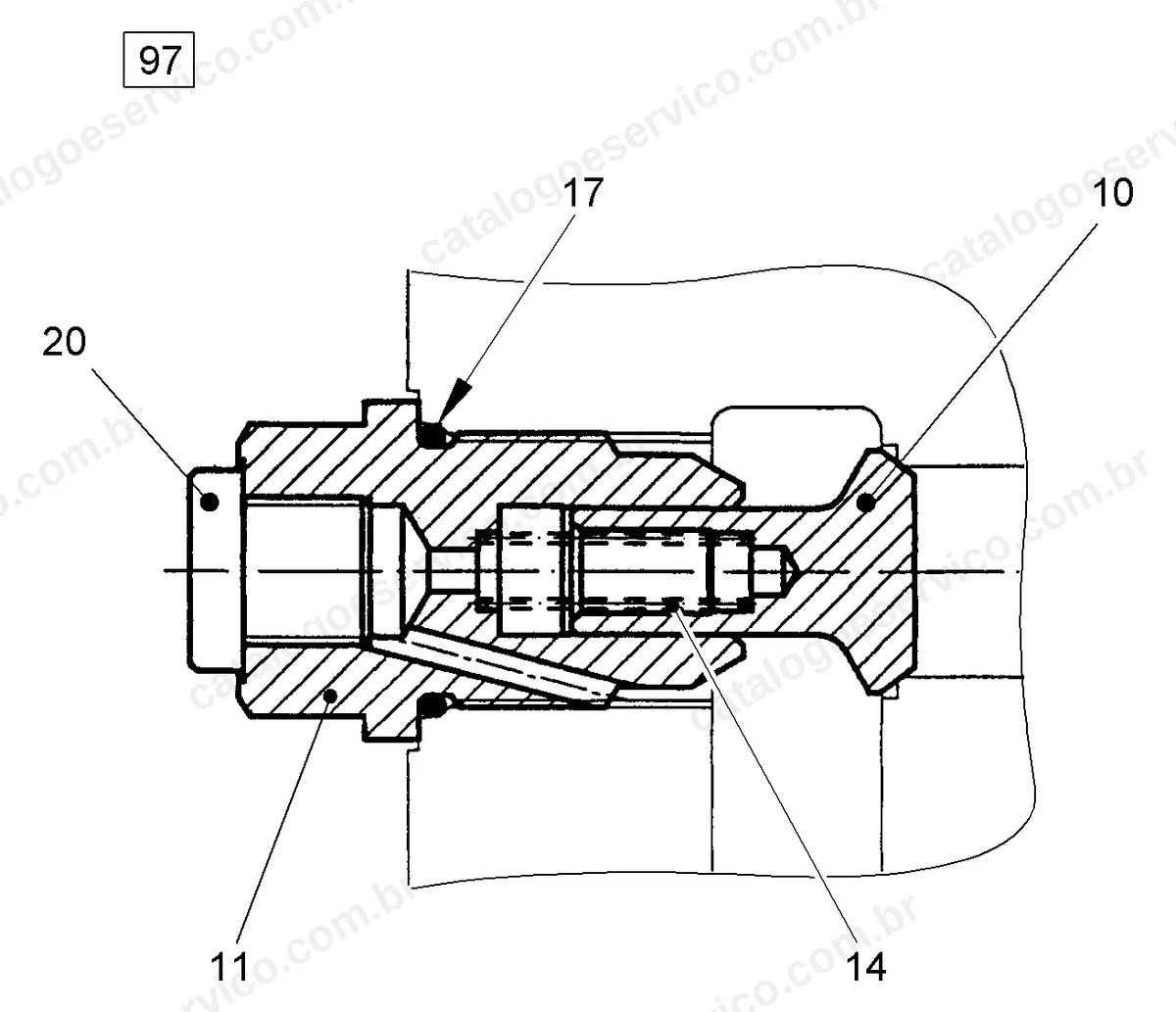 Vista explodida da válvula de retenção do motor de giro da R904-1018