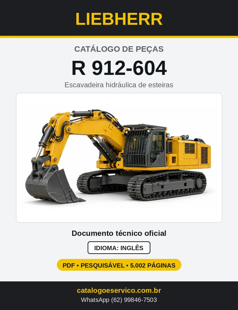 Capa do Catálogo de Peças Liebherr R912-604 escavadeira de esteiras