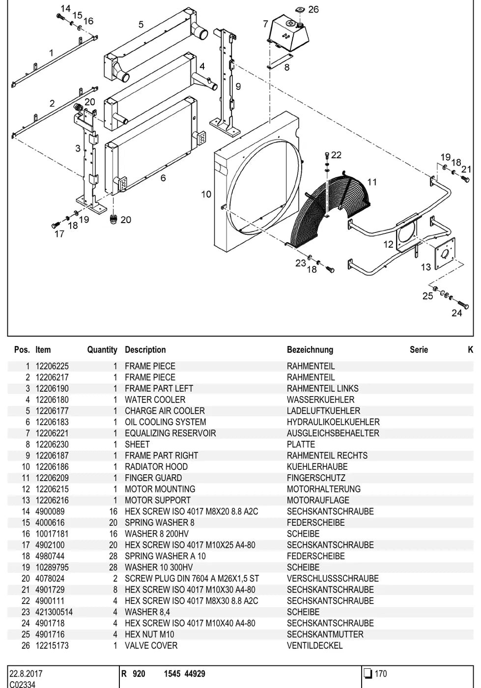 Grupo do catálogo com desenho e lista de peças — Liebherr R 920