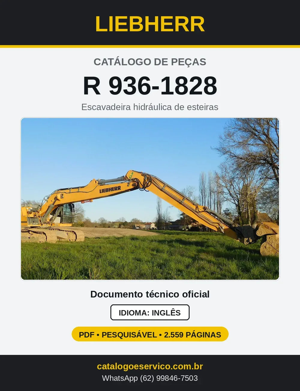 Capa do Catálogo de Peças Liebherr R936-1828 escavadeira de esteiras