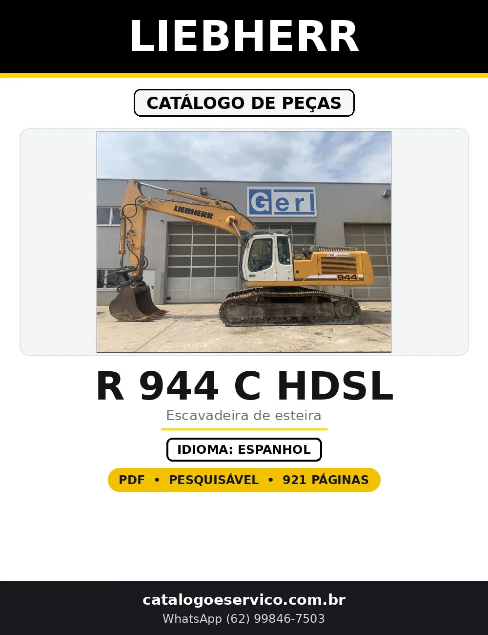 Capa do Catálogo de Peças Liebherr R 944 C HDSL em PDF com 921 páginas