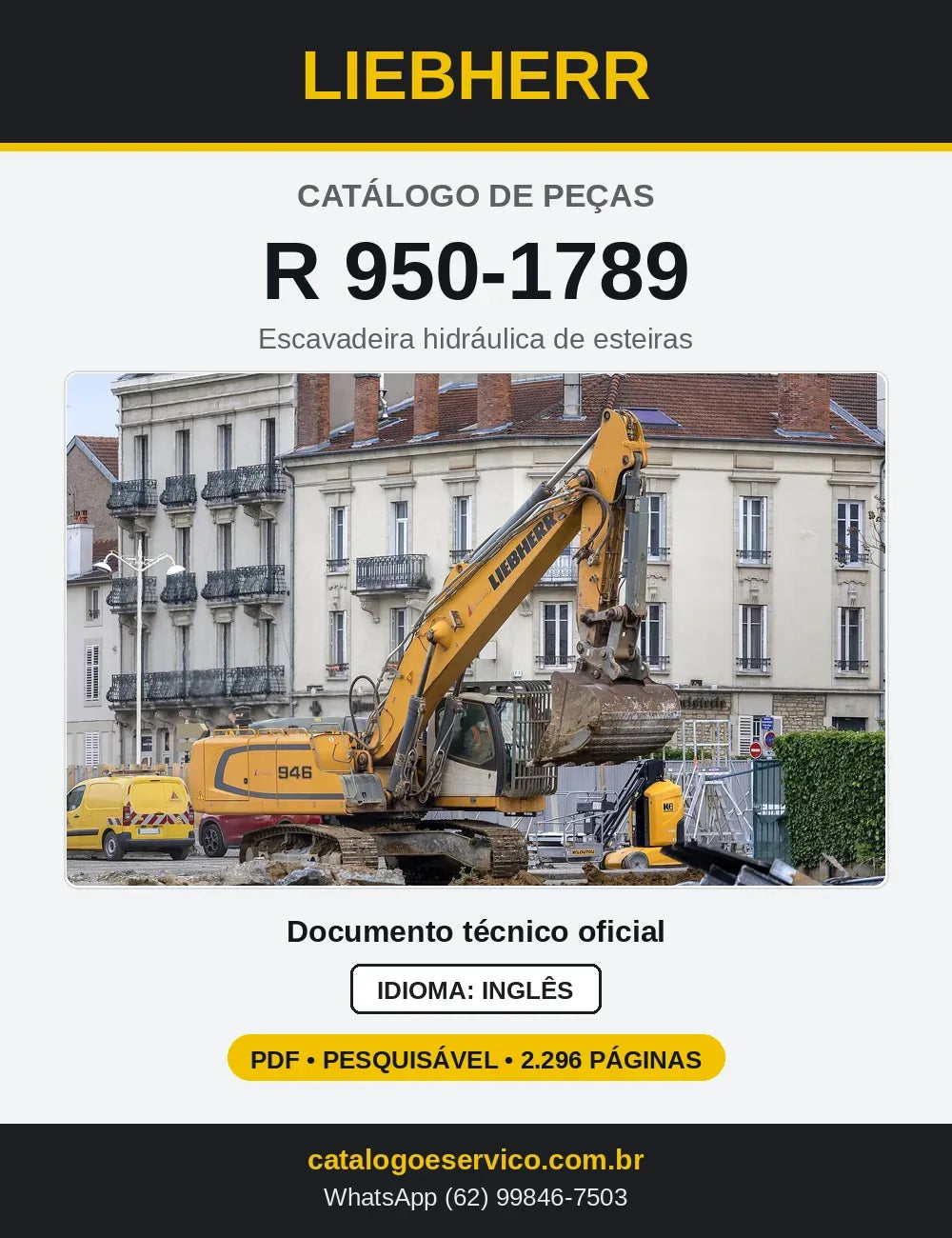 Capa do Catálogo de Peças Liebherr R950-1789 escavadeira de esteiras
