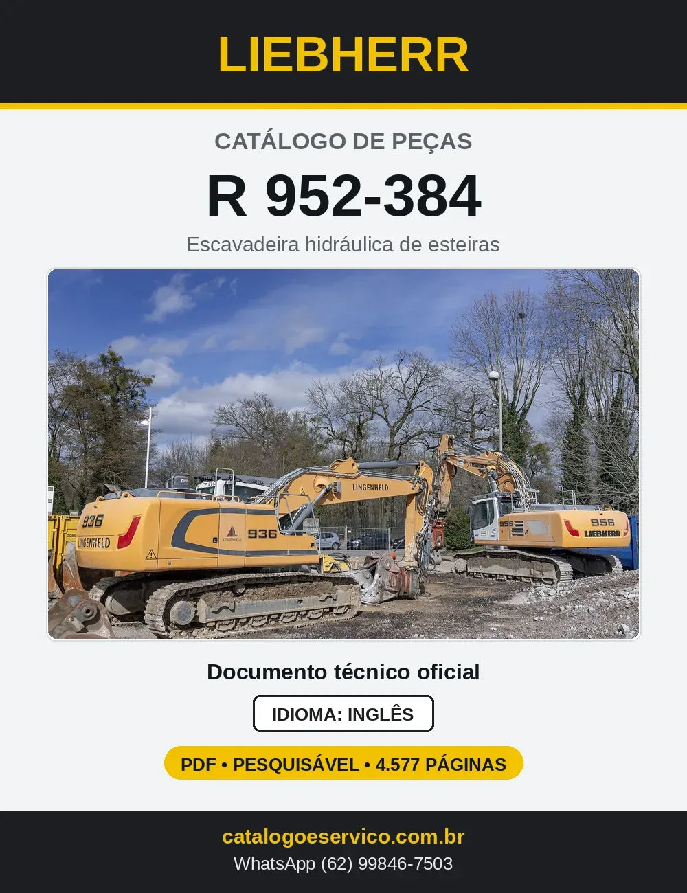 Capa do Catálogo de Peças Liebherr R952-384 escavadeira de esteiras