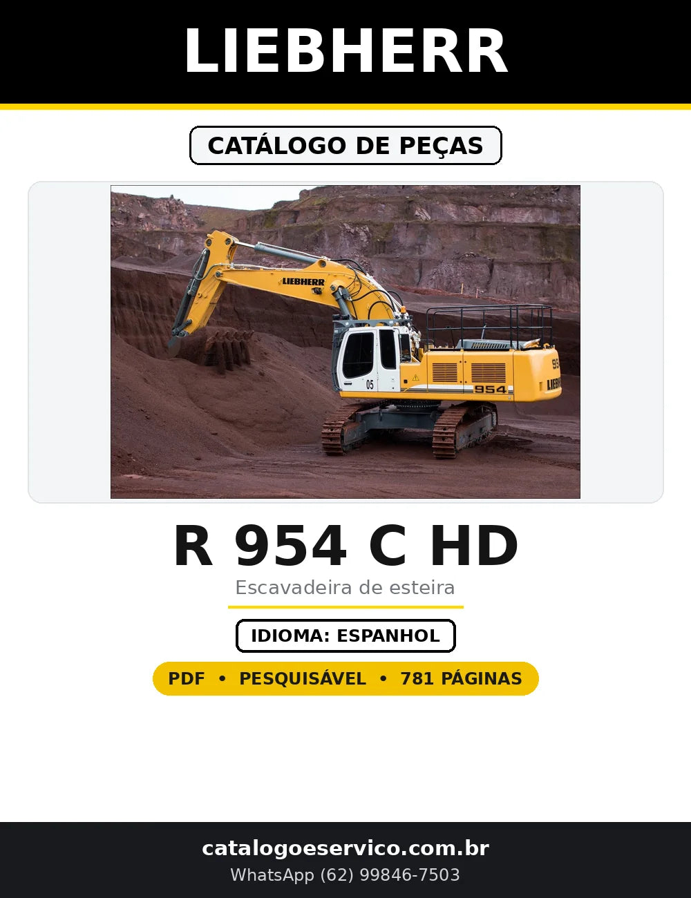 Capa do Catálogo de Peças Liebherr R 954 C HD em PDF com 781 páginas