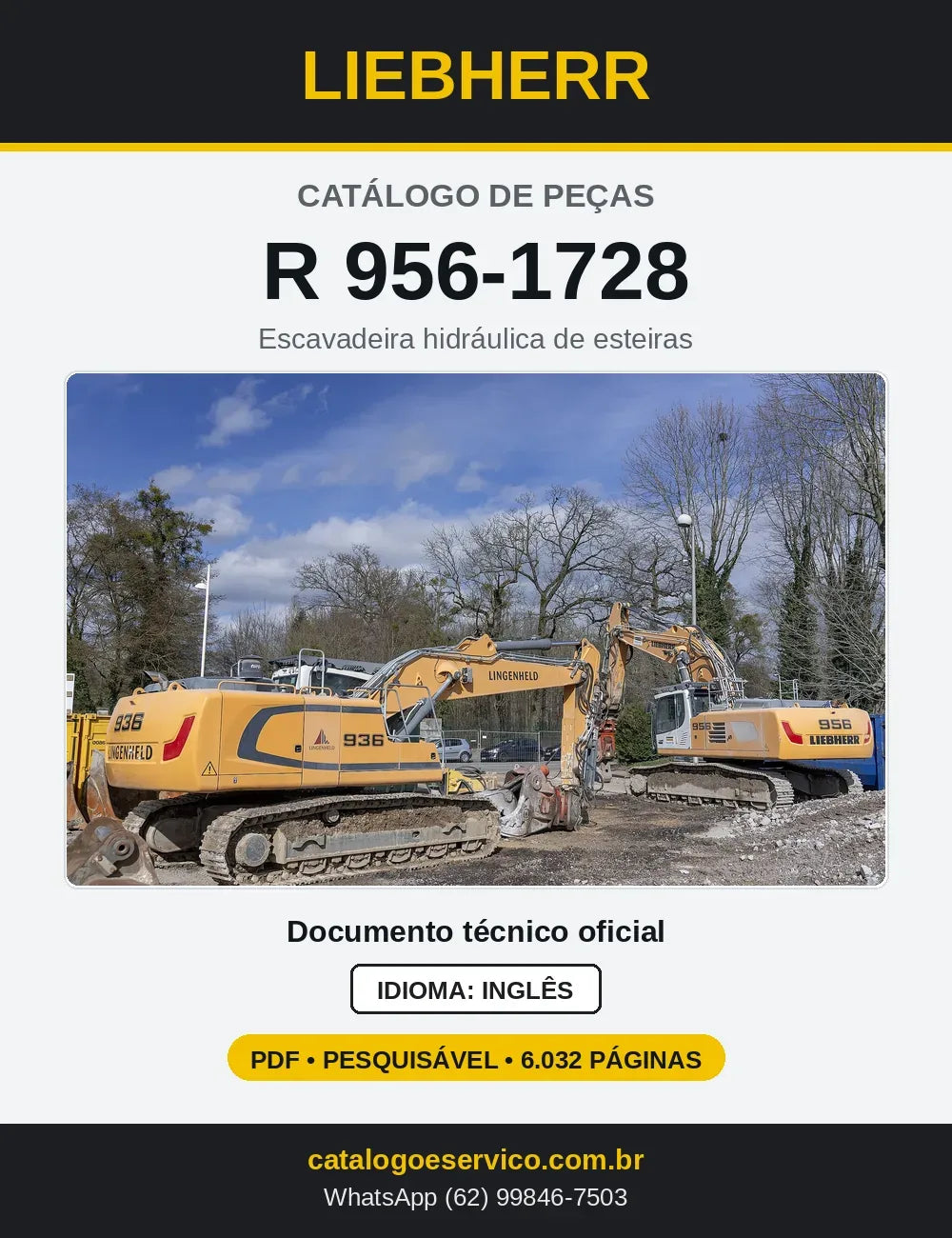 Capa do Catálogo de Peças Liebherr R956-1728 escavadeira de esteiras