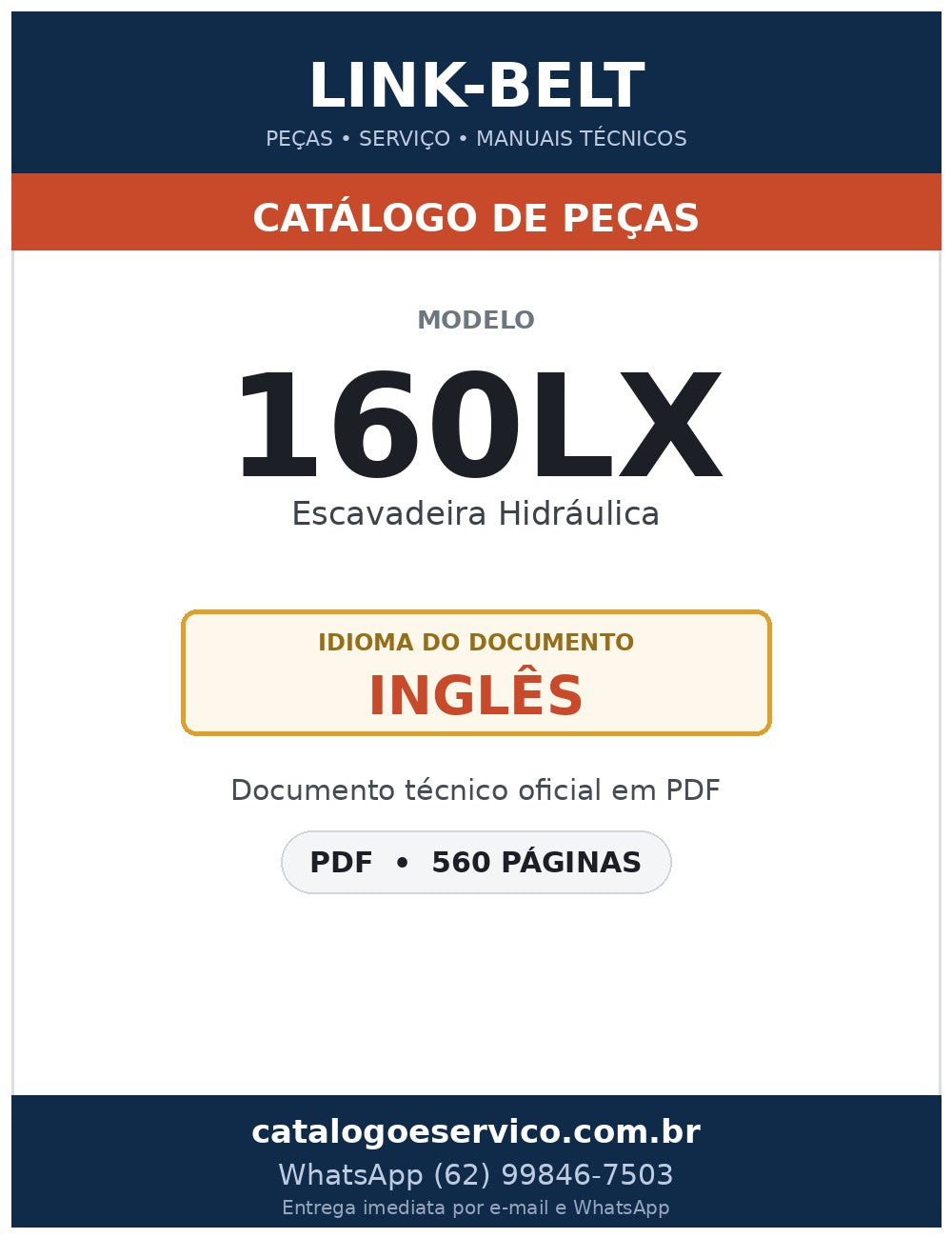 Catálogo de Peças Link-Belt 160LX Escavadeira Hidráulica
