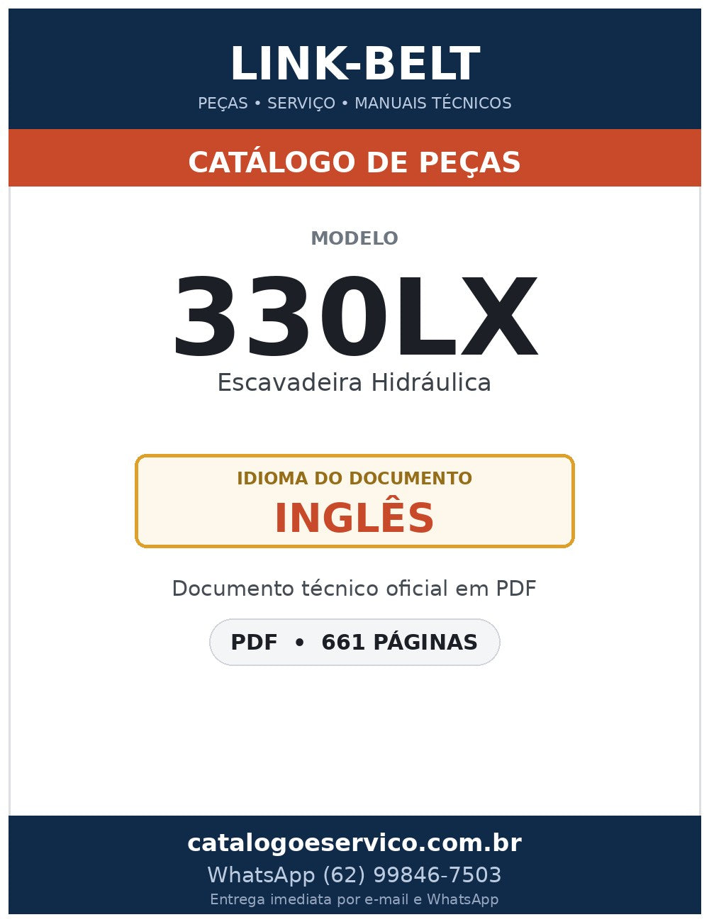 Catálogo de Peças Link-Belt 330LX Escavadeira Hidráulica