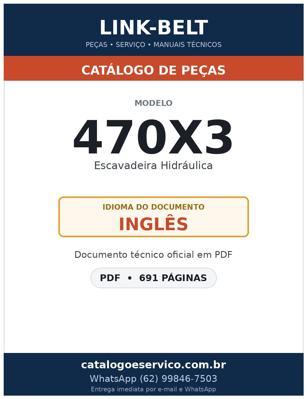 Catálogo de Peças Link-Belt 470X3 Escavadeira Hidráulica