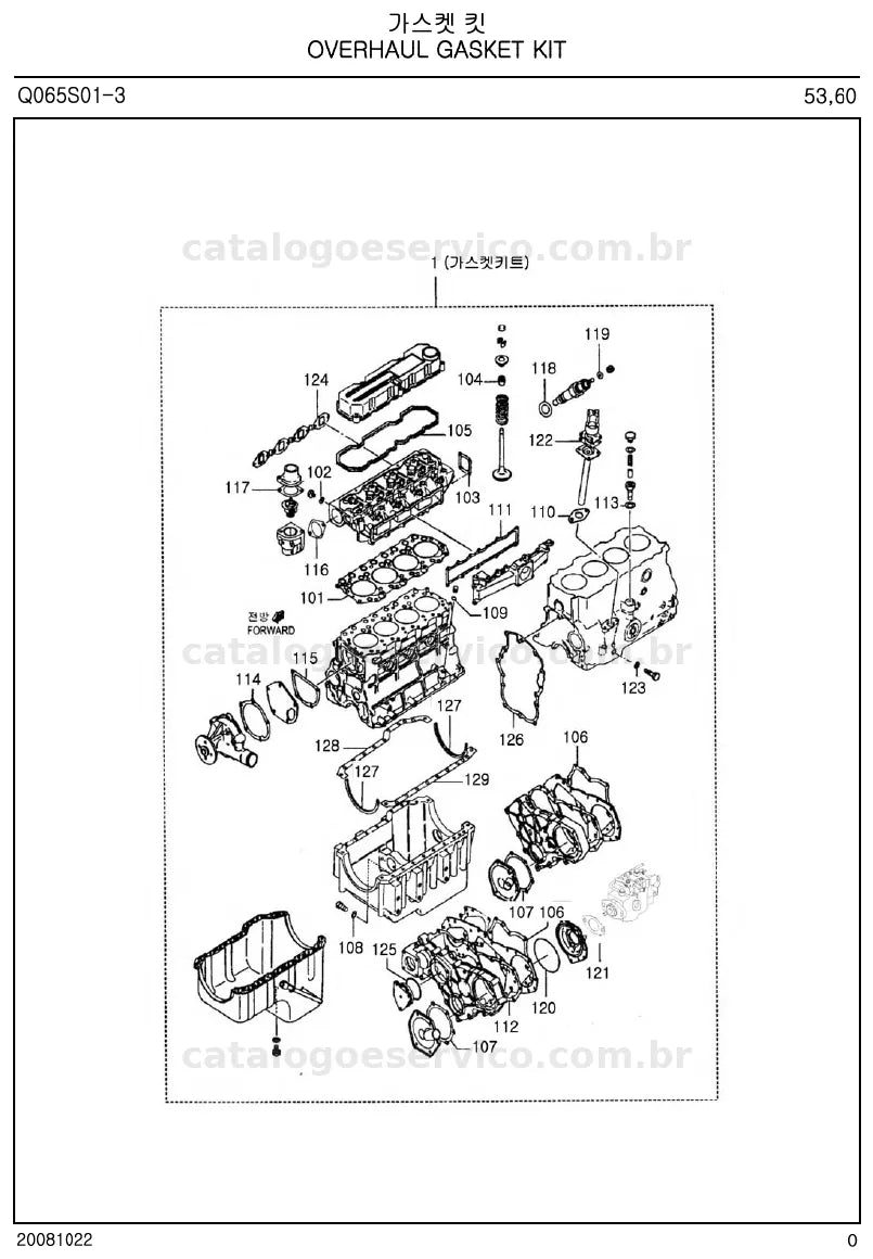 Vista explodida do catálogo de peças R53 / R60 — exemplo 1