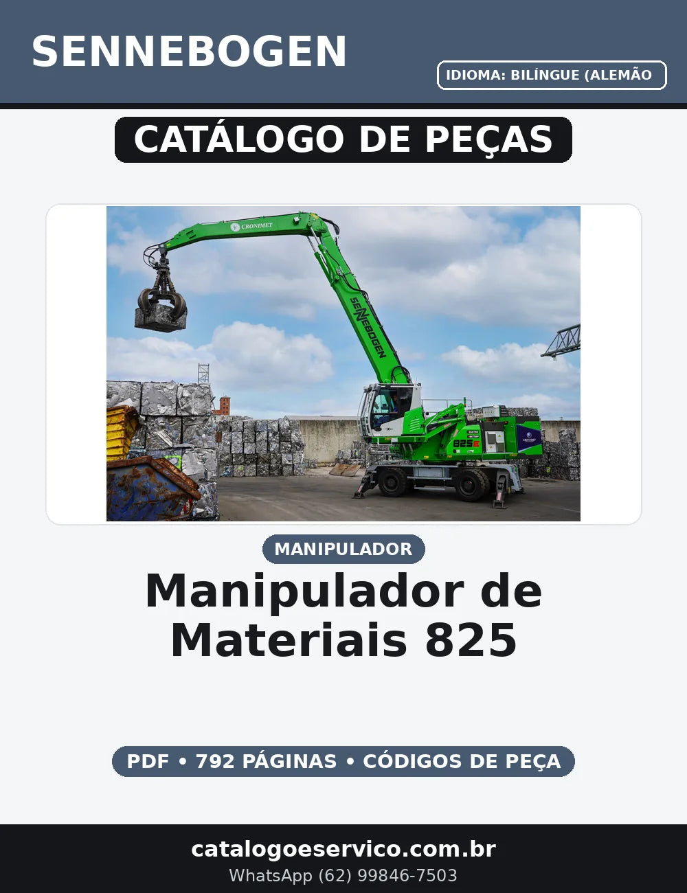 CATALOGO DE PEÇAS MANIPULADOR DE MATERIAIS 825 SENNEBOGEN — capa do catálogo de peças