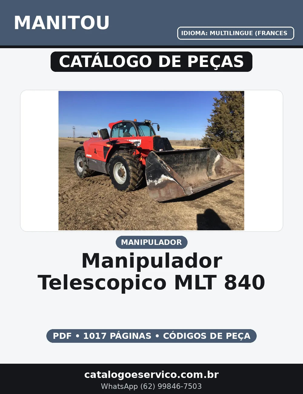 CATALOGO DE PEÇAS MANIPULADOR TELESCOPICO - MLT 840-115 PS, MLT 840-137 PS, MLT 1040-137 PS MANITOU — capa do catálogo de peças
