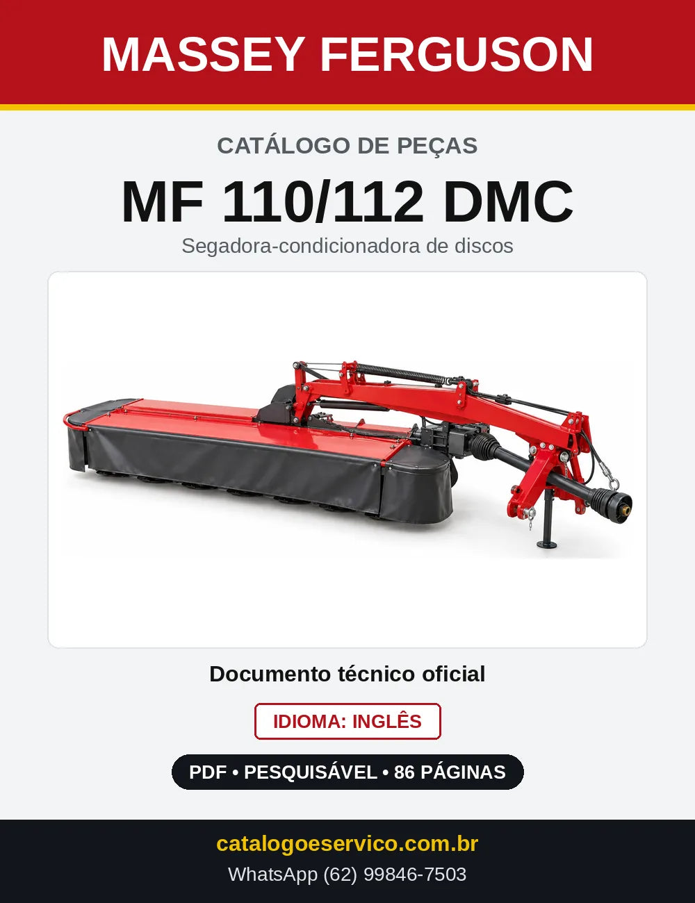 Capa do Catálogo de Peças Massey Ferguson MF 110/112 DMC — Segadora-condicionadora de discos