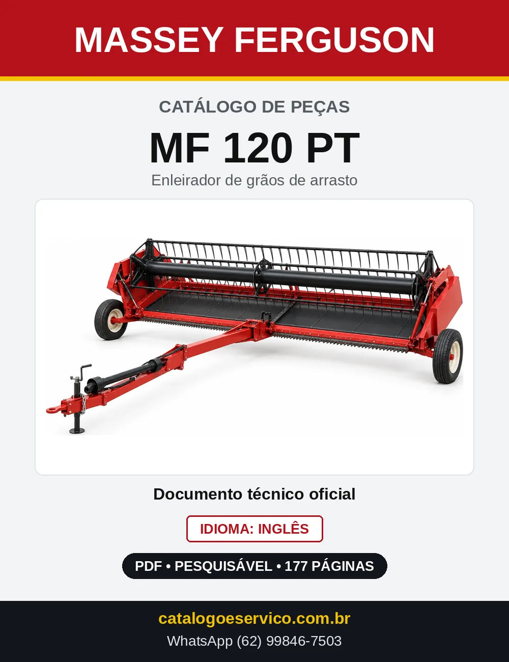 Capa do Catálogo de Peças Massey Ferguson MF 120 PT — Enleirador de grãos de arrasto