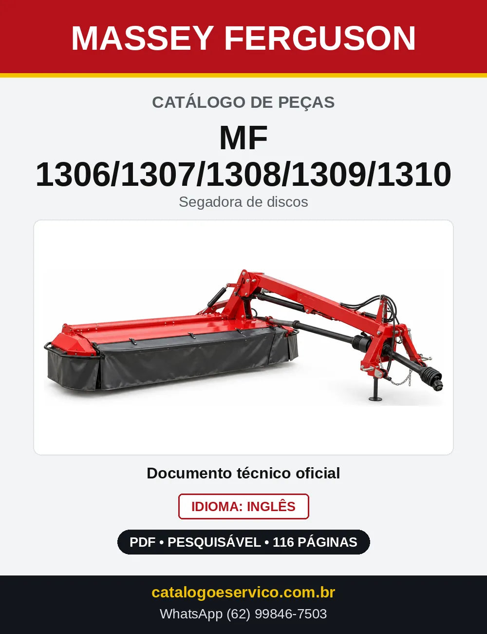 Capa do Catálogo de Peças Massey Ferguson MF 1306/1307/1308/1309/1310 — Segadora de discos