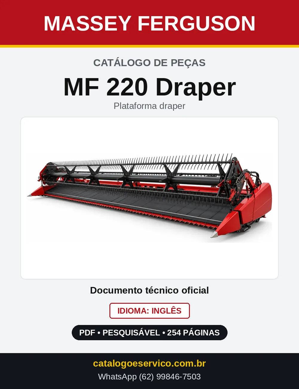 Capa do Catálogo de Peças Massey Ferguson MF 220 Draper — Plataforma draper
