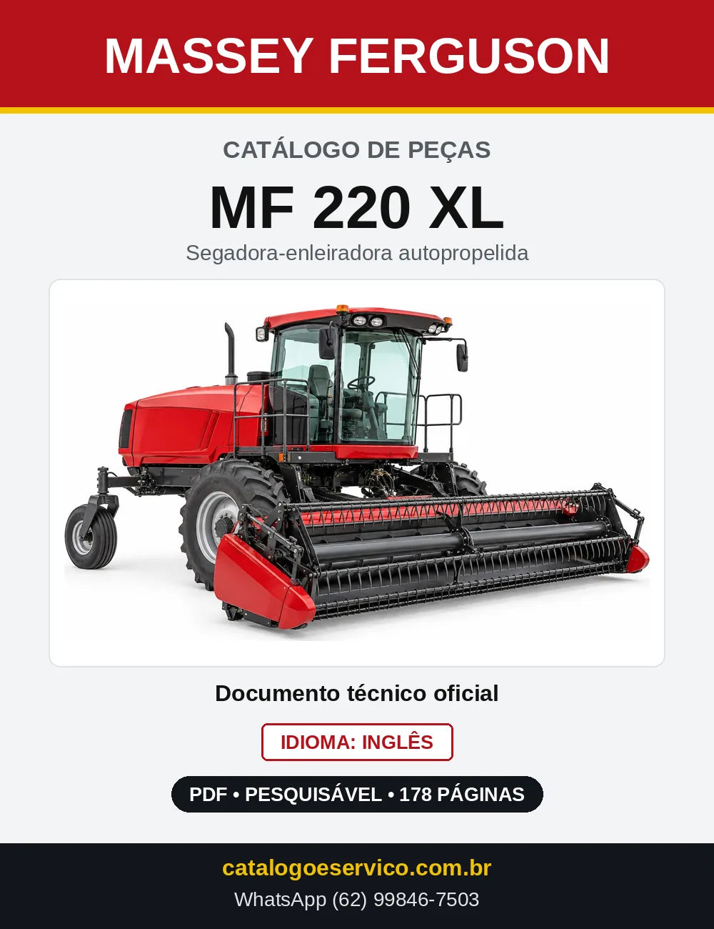 Capa do Catálogo de Peças Massey Ferguson MF 220 XL — Segadora-enleiradora autopropelida