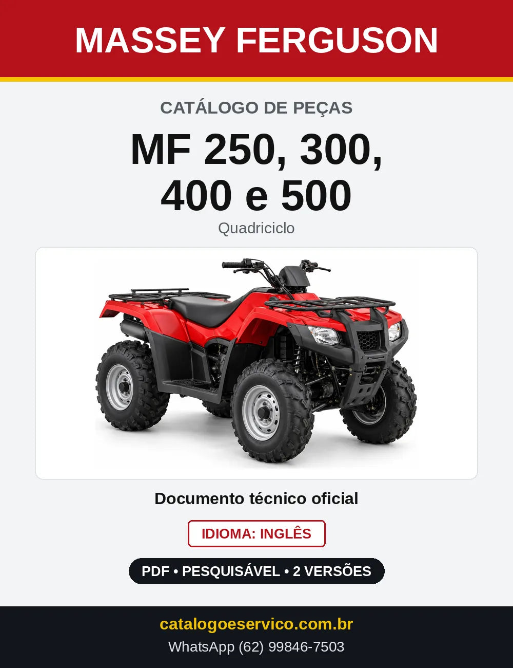 Capa do Catálogo de Peças Massey Ferguson MF 250, 300, 400 e 500 — Quadriciclo